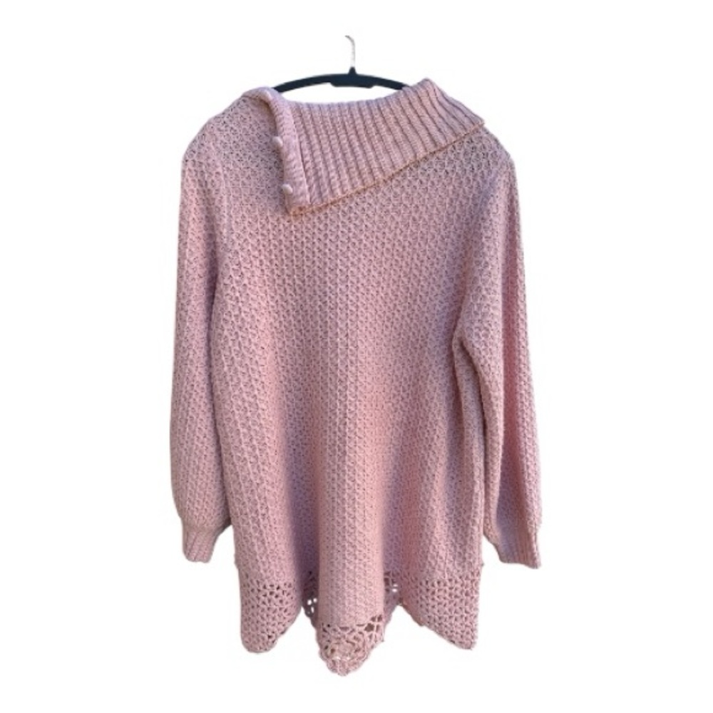 Roman’s Pink Cable Knit Cowl Neck Tunic Sweater Crochet Hem 14/16 - Picture 5 of 8